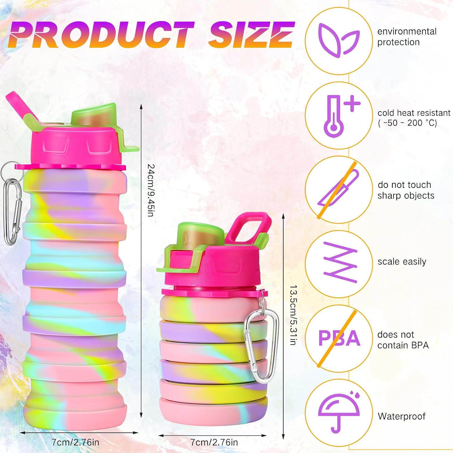 Sunnyray 20 Pack Collapsible Water Bottles Bulk Foldable Water Bottles 17oz Silicone Portable Leak Proof Reusable Sports with Clip for Travel Hiking Camping Outdoor (Camouflage)