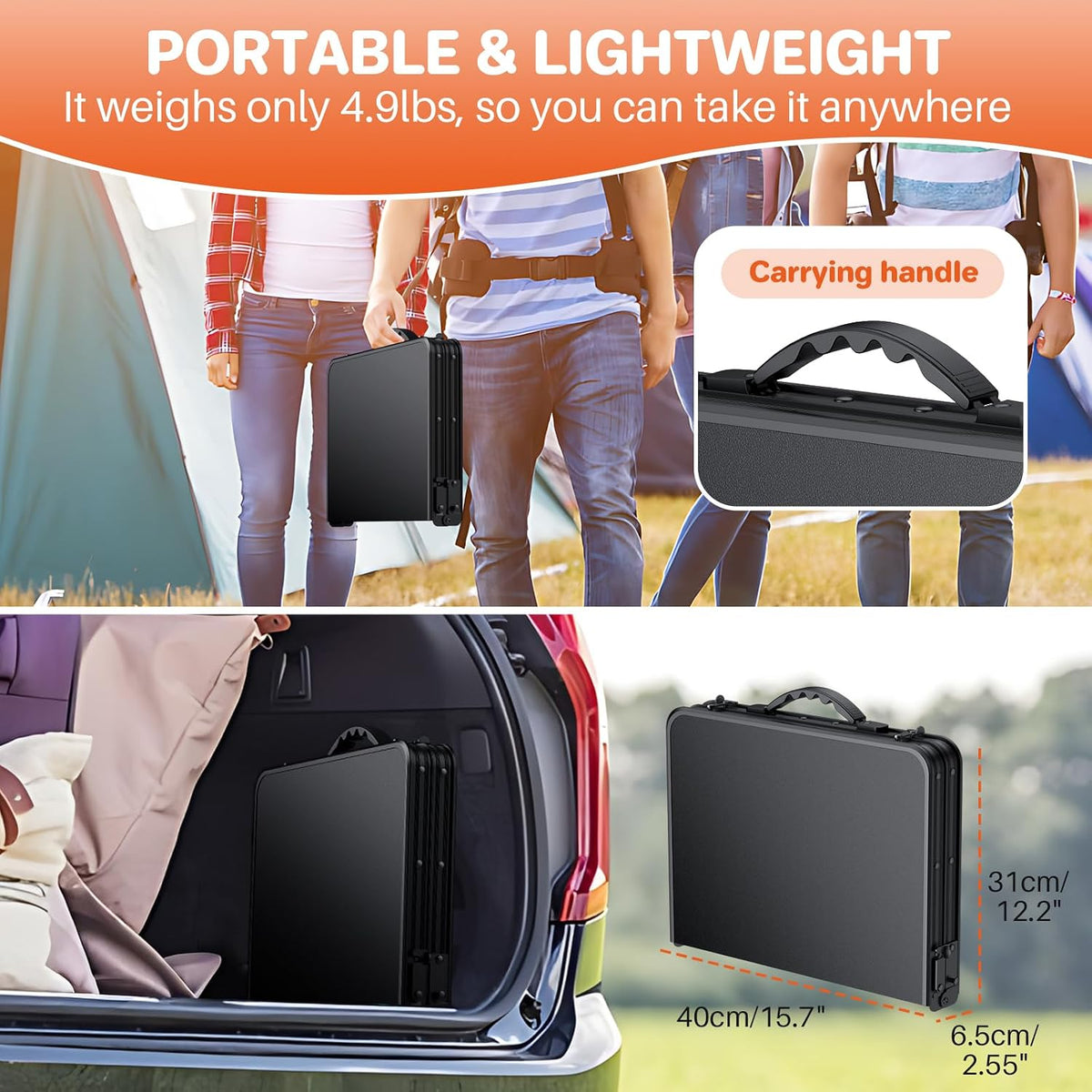 FUNYKICH Waterproof Camping Tables with Plastic Tabletop 22.8''x15.7''
