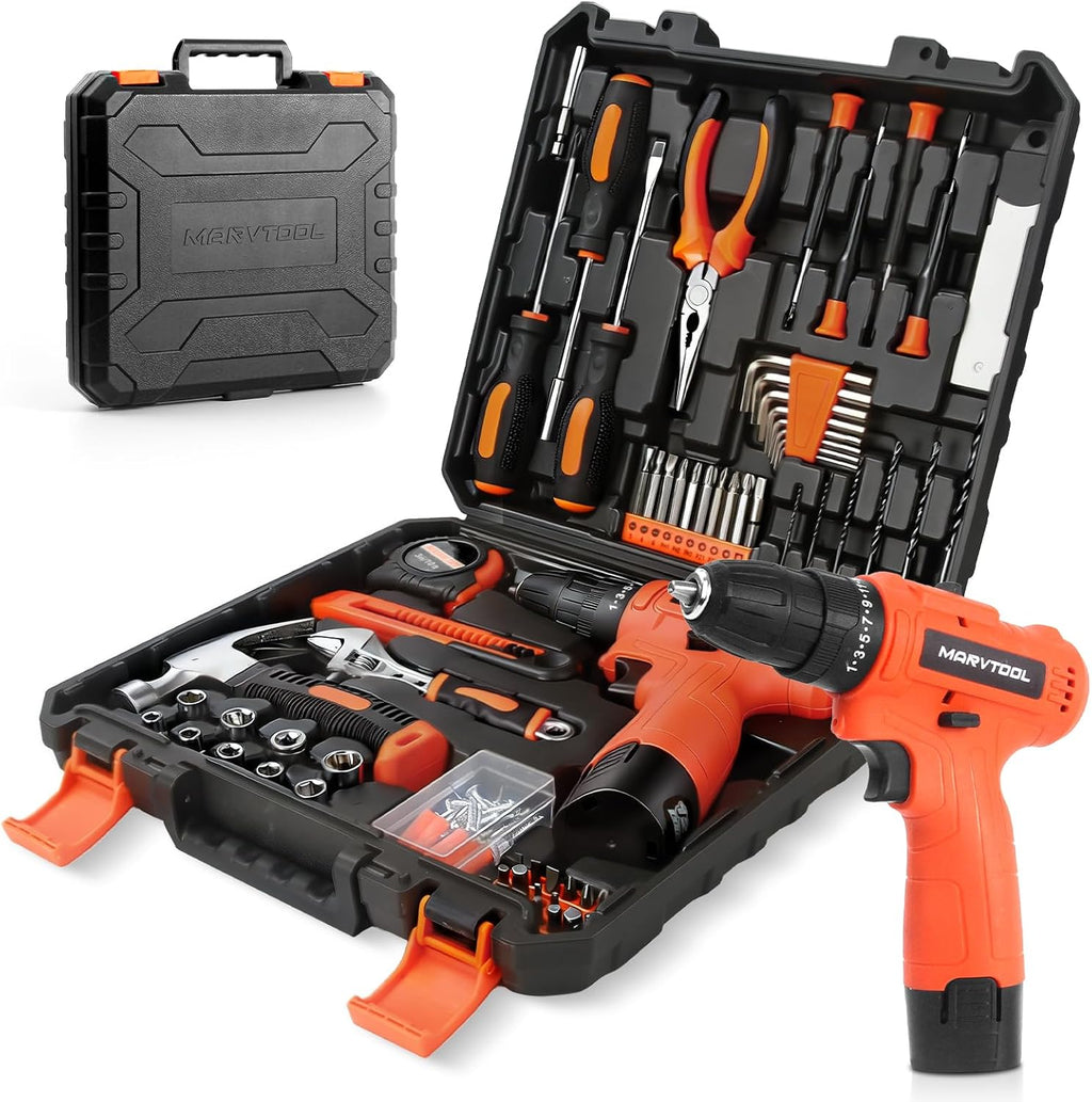 57 Piece Basic Tool Set, Home Repair Hand Tool Kit, General Household Tool Box, Portable Toolbox with Storage Case for Homeowner, DIY, Handyman, Women, Men