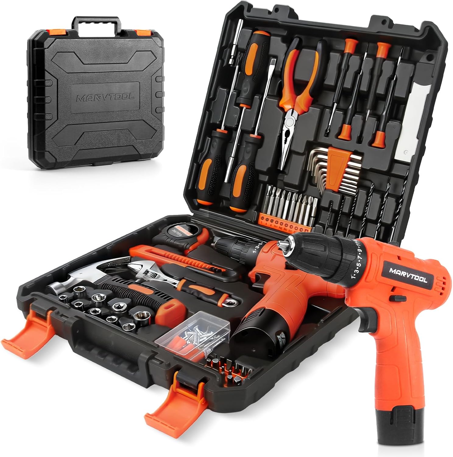 57 Piece Basic Tool Set, Home Repair Hand Tool Kit, General Household Tool Box, Portable Toolbox with Storage Case for Homeowner, DIY, Handyman, Women, Men