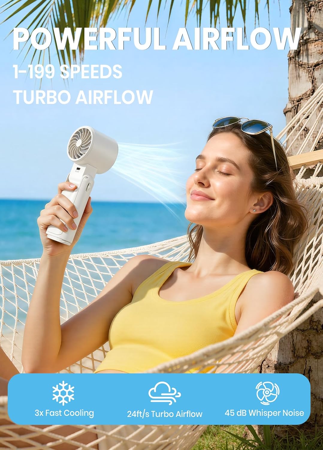 Portable Handheld Turbo Fan, 1-199 Speed Adjustable, White