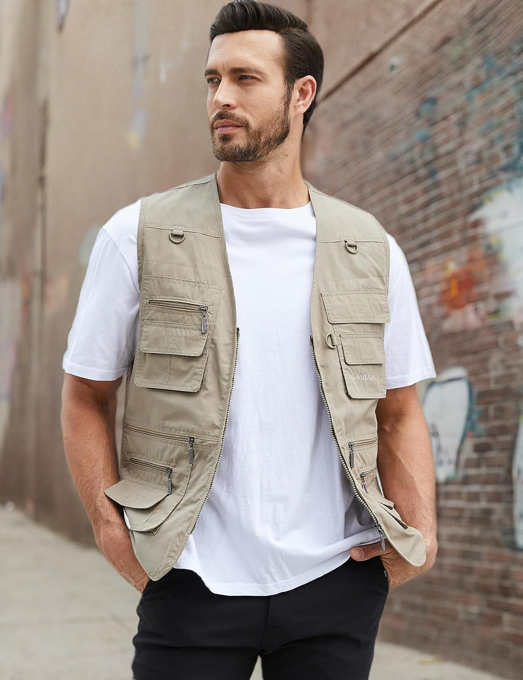 Gihuo Men's Fishing Vest Utility Safari Travel Vest with Pockets Outdoor Work Photo Cargo Fly Summer Vest