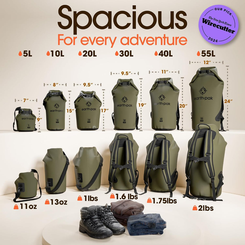 Earth Pak Waterproof Dry Bag - Roll Top Waterproof Backpack Sack Keeps Gear Dry for Kayak with Waterproof Phone Case