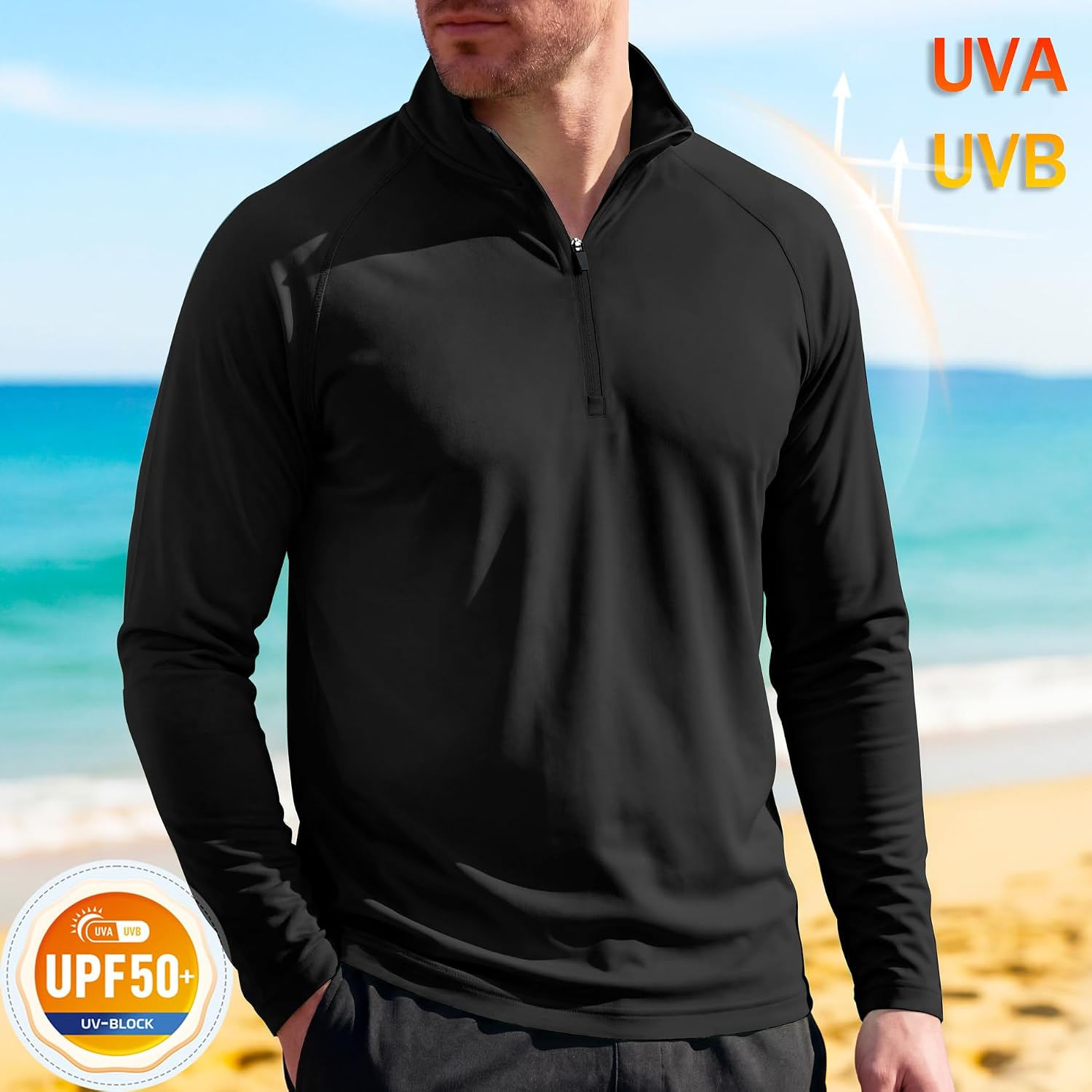 MAGCOMSEN Men's Long Sleeve Sun Shirts UPF 50+ Tees 1/4 Zip Fishing Running Rash Guard Athletic T-Shirts