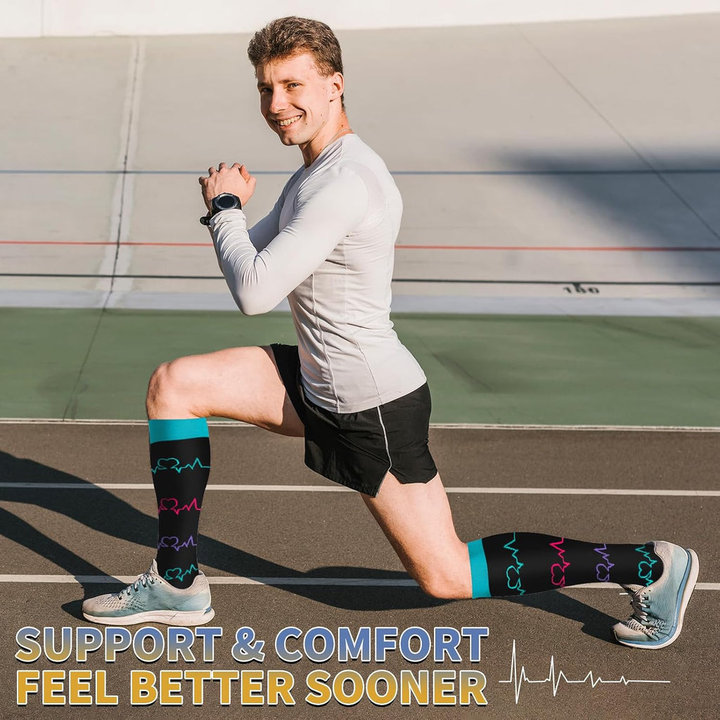 Sooverki Copper Compression Socks for Men & Women 8 Pack 15-20mmHg - Knee High Stockings Best Support for Running Athletic