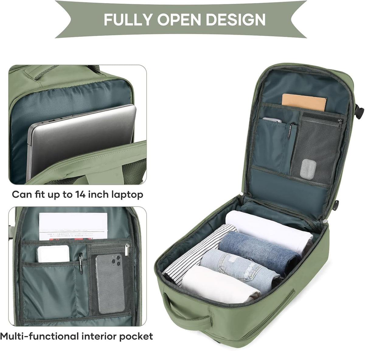 coowoz Travel Backpack For Women Men,Carry On Backpack,Hiking Backpack Waterproof Outdoor Sports Rucksack Casual Daypack travel essentials（Gray Green）