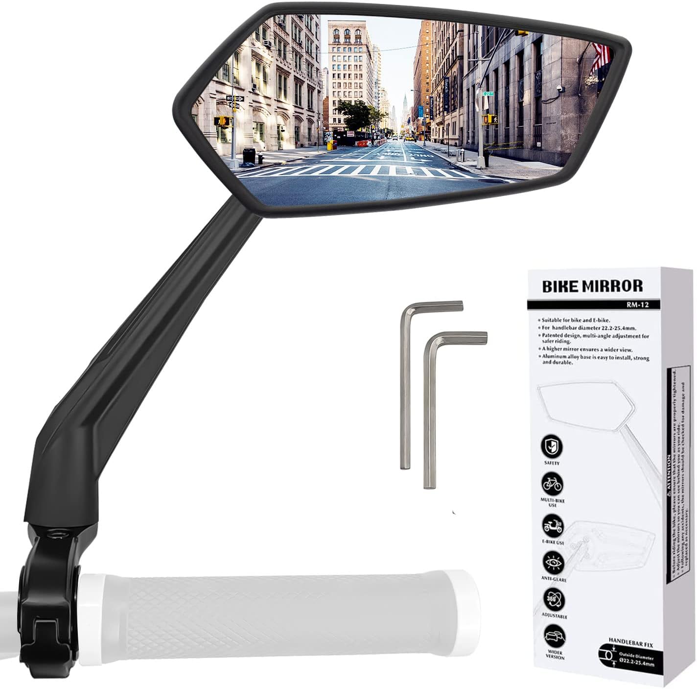 Arkham Bike Mirror for Handlebar Adjustable Bicycle Rear View Mirror 360 Rotatable, HD Glass Bicycle Mirror Shakeproof, Easy Installation,Wide View Angle, Essential Bike Tool for All Bicyclists,Right