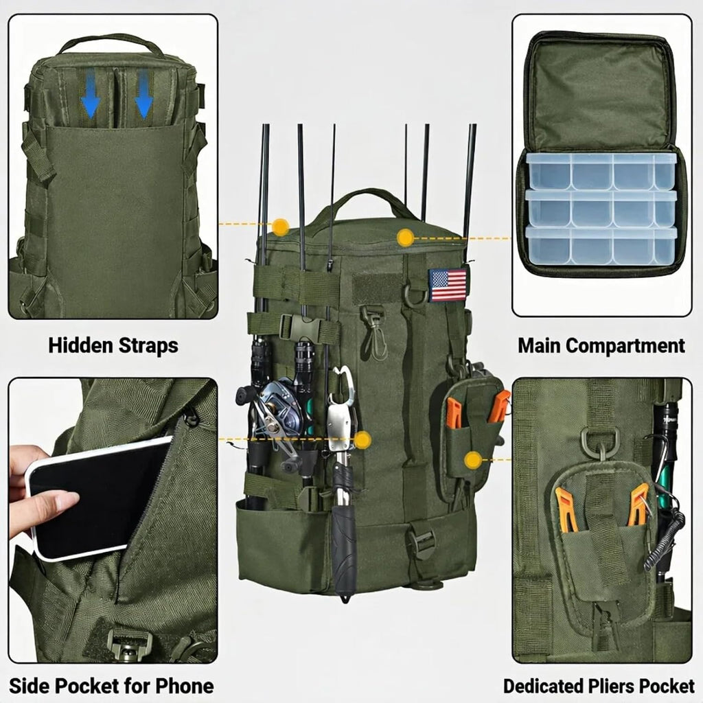 kokkoya Small Fishing Backpack with 2 Rod Holders, 16L Kayak Tackle Bag