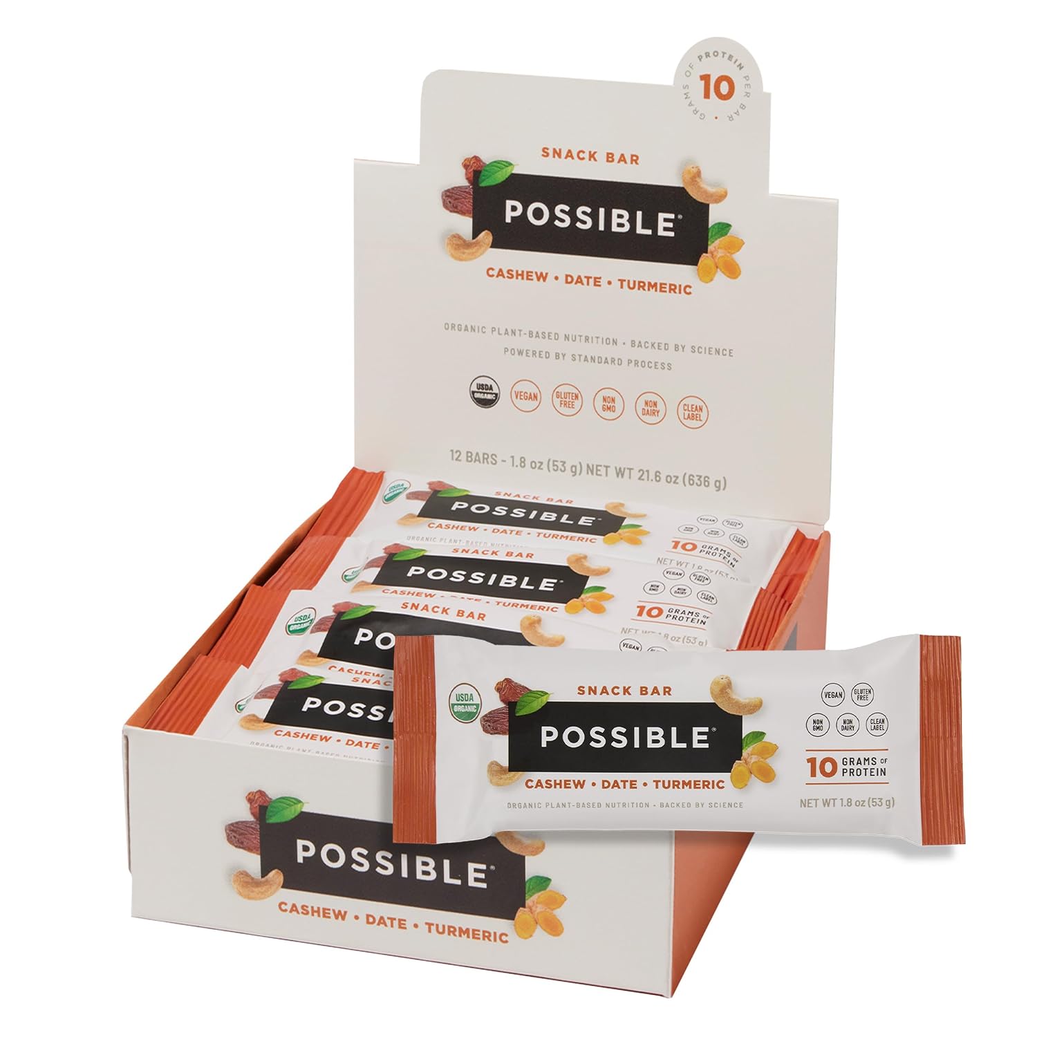 POSSIBLE Snack Bar, Cashew Date Turmeric, 12 Count (Pack of 1)