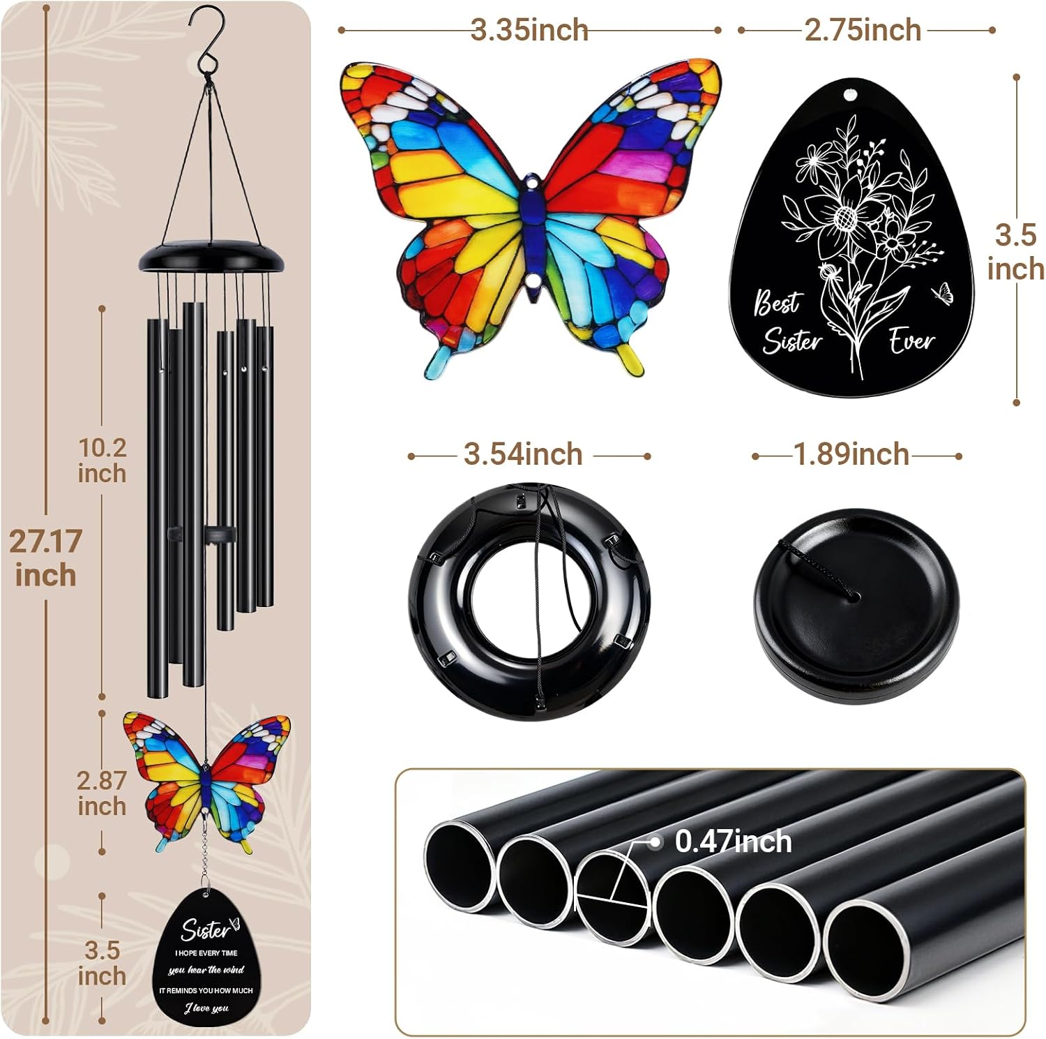 Sisters Gifts from Sister, Sister Birthday Gift from Sisters, Gift for Sisters Birthday, Sisters Present from Sis Brother, Sis Wind Chimes, Best Sis Ever Presents for Christmas, Mothers Day