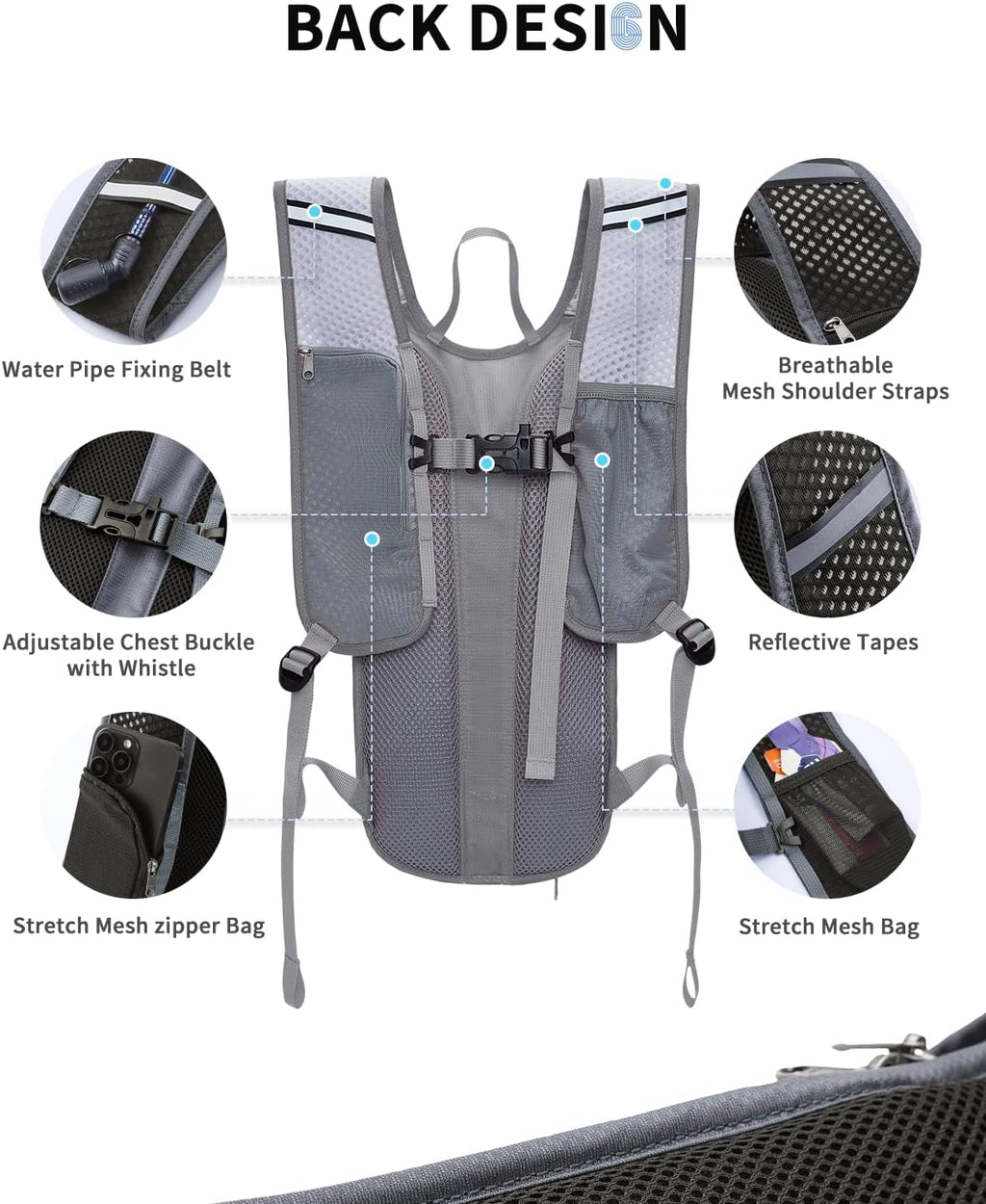 Blue Quartz Hydration Backpack with 2L Water Bladder, Hiking Water Pack with Insulated Compartment for Women Men, Lightweight Cycling Daypack with Phone Pocket, Hydration Pack for Running,Biking