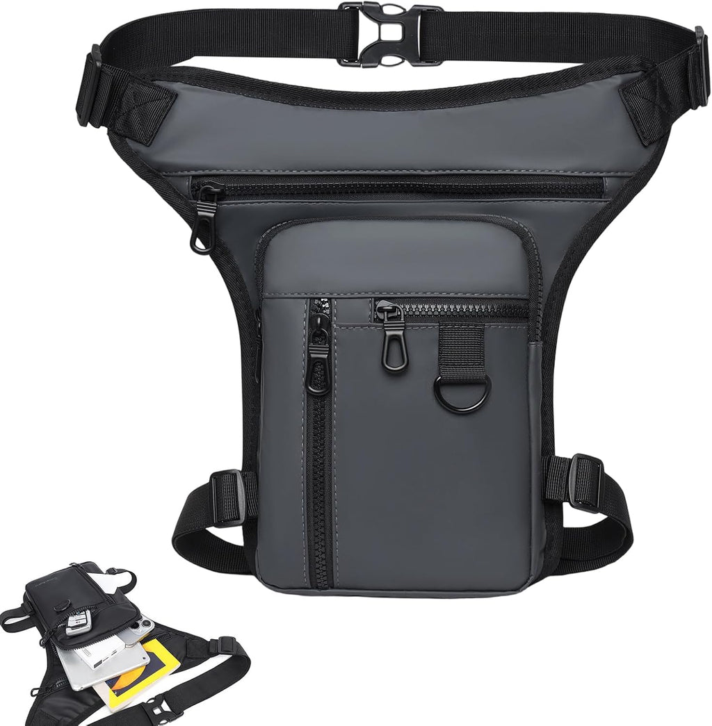 Fanny Pack for Men Women, Anti-Slip Sling Bag with Leg Strap for Running Hiking Travel (Grey)