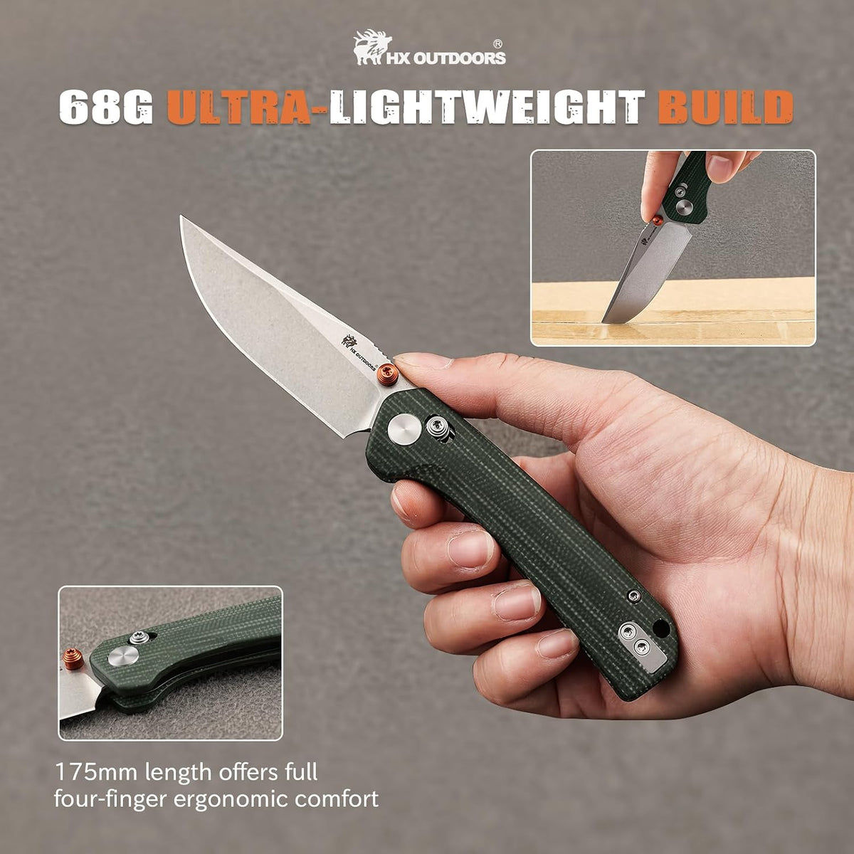 HX OUTDOORS 2.96"" pocket Knife Crossbar Lock Clip 14C28N Blade Micarta Handle
