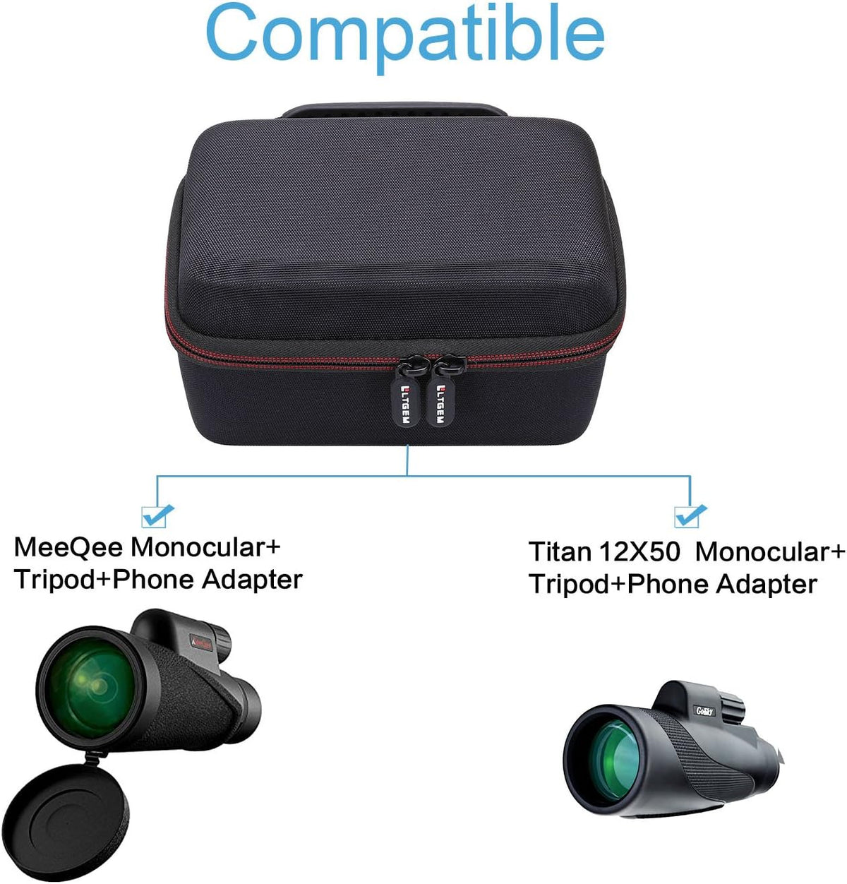 LTGEM Monocular Case Hard Carrying Case Compatible for Gosky 12X55 or Titan 12X50 or Pankoo 40X60 High Power Prism Monocular Telescope