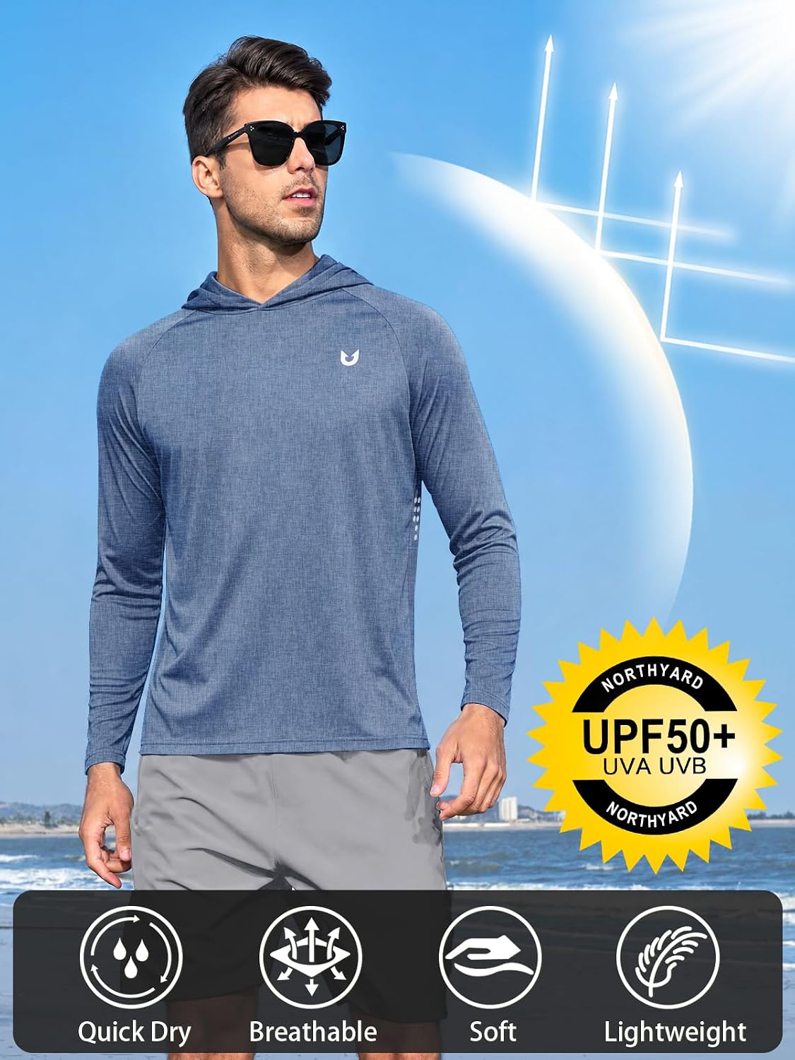 NORTHYARD Men's Sun Hoodie Long Sleeve Fishing Shirts UPF 50+ Rash Guard