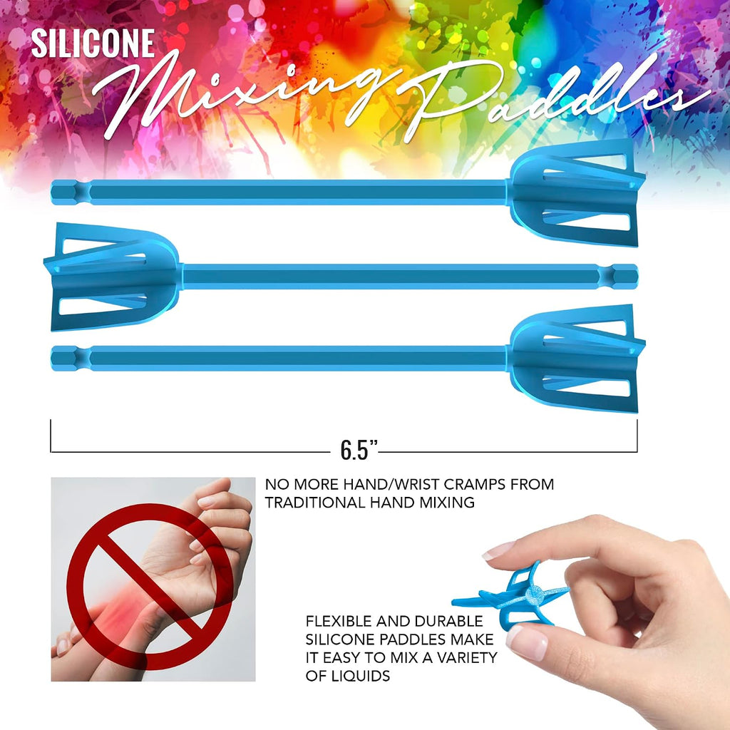 Epoxy Resin Mixer Silicone Paddles - 6 Reusable Pixiss Multipurpose Bidirectional Paint Stirrer for Drill Epoxy & Paint Mixer Drill Attachment - Paint Stirrers Epoxy Stirrer - Paint Mixer for Drill