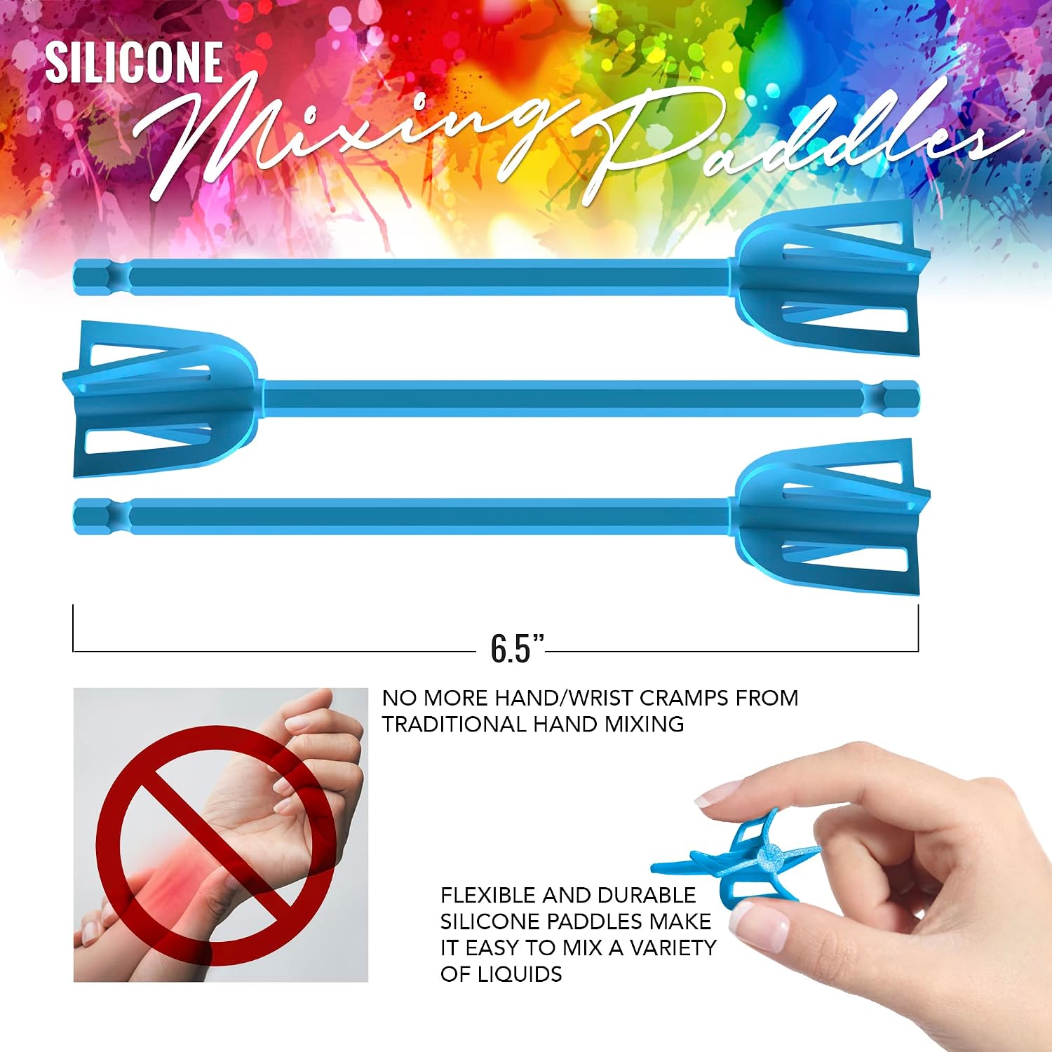 Pixiss Epoxy Resin Mixer Silicone Paddles - 12 Reusable Multipurpose Bidirectional Paint Stirrer for Drill Attachment