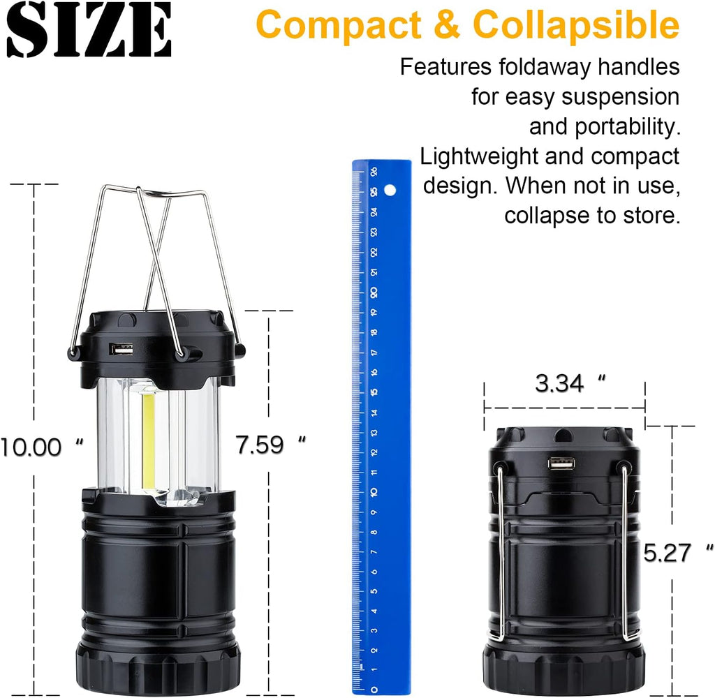 4 Pack Solar Lantern Camping Essentials Lights, LED USB Rechargeable Flashlight for Power Outages, Battery Powered Magnetic Base Operated Lamp for Emergency, Survival Gear and Supplies for Hurricane