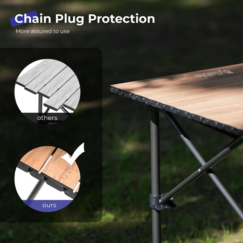 Byliable Camping Table Folding Portable Camp Aluminum Table, Wood Grain