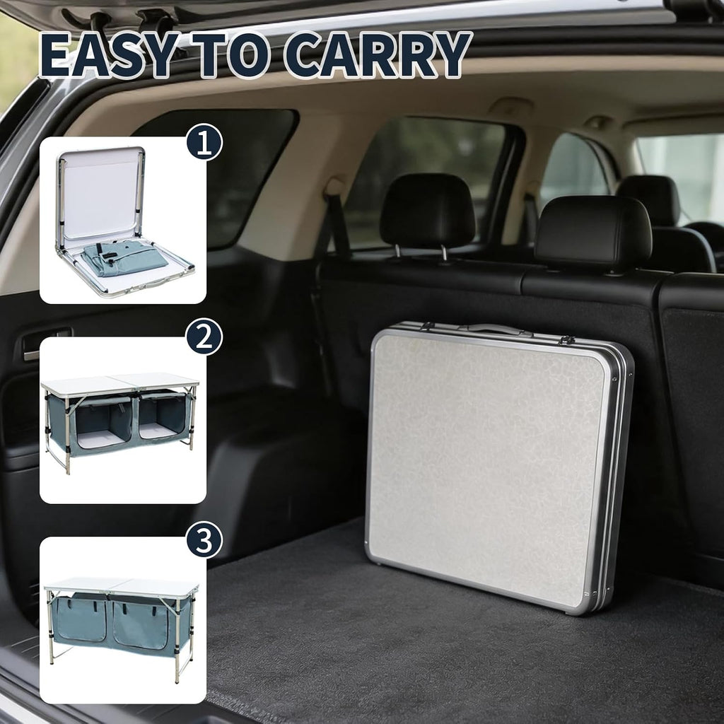 Folding Camping Table, Portable Foldable Camp Table with Large Storage