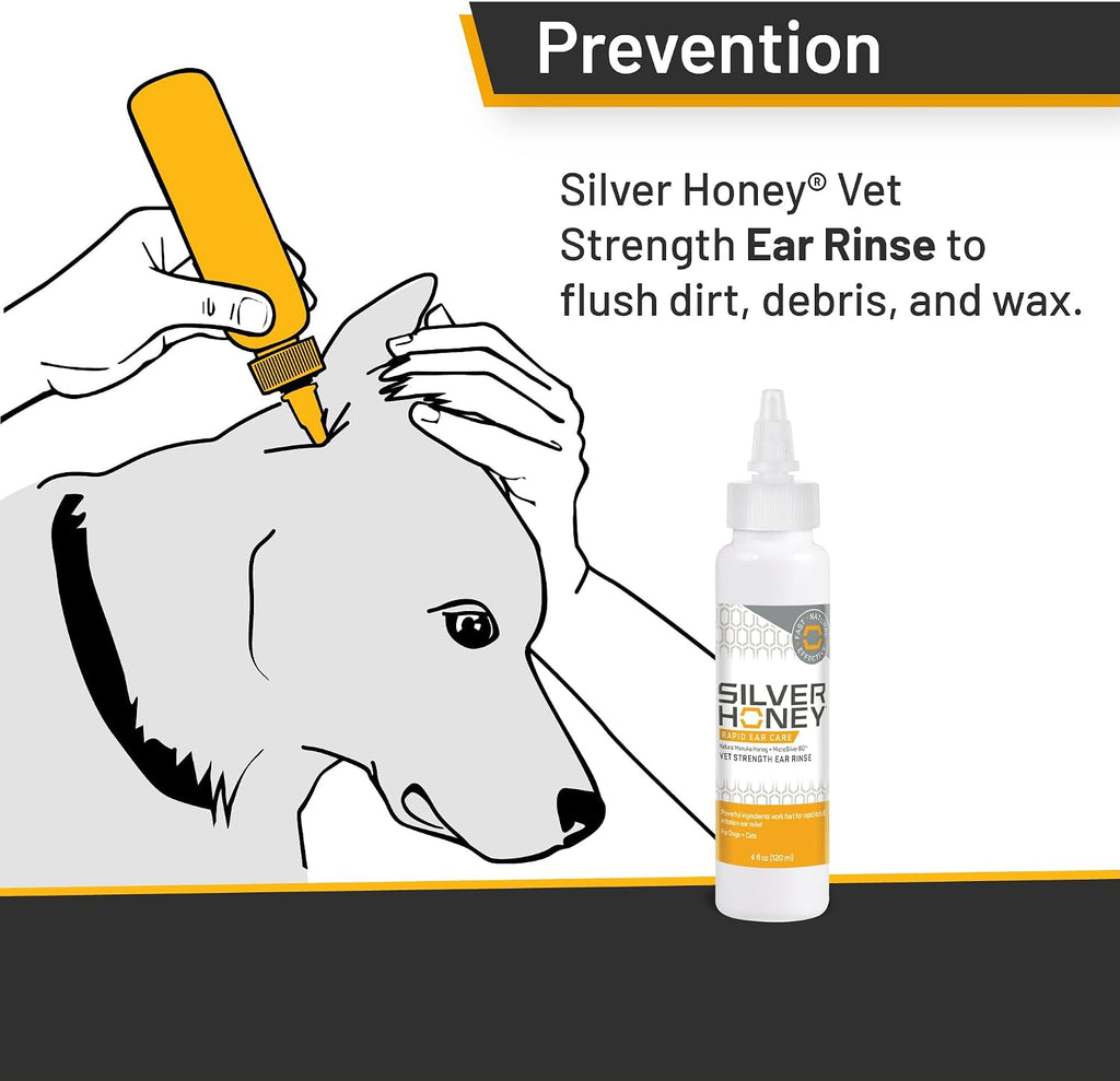Absorbine Silver Honey Rapid Ear Care Vet Strength Ear Rinse, 4oz, Manuka Honey &amp; MicroSilver BG, Safe for Dogs &amp; Cats