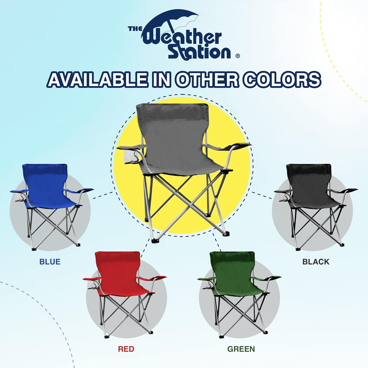 Weather Station Camping Chair, Lightweight and Portable Outdoor Folding Tailgate Quad Chair with Cup Holder and Armrests