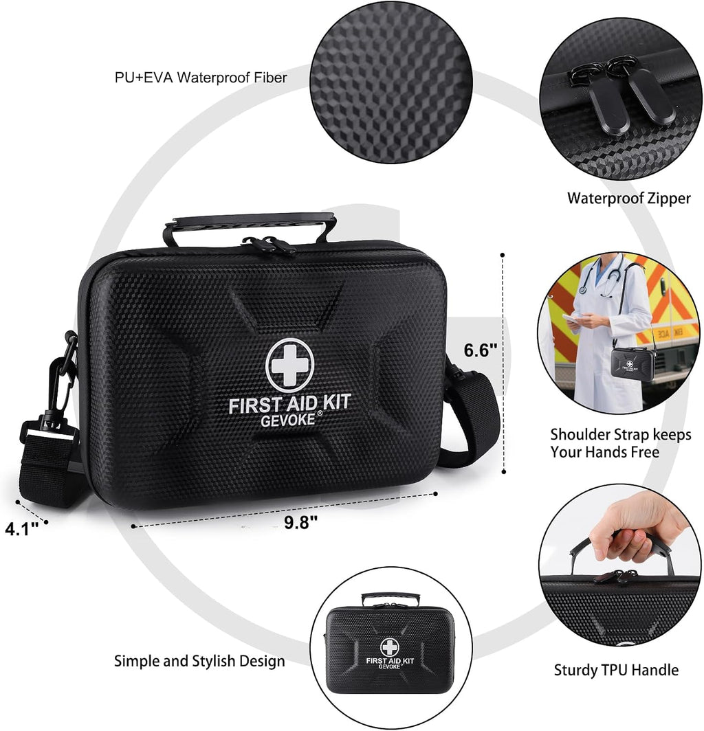 Gevoke 410 Piece Waterproof Hard Shell First Aid Kit, Black
