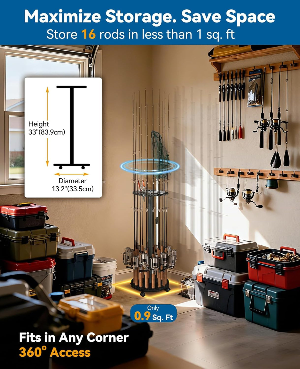 KEXMO Fishing Rod Holder Pole Rack for Garage with Wheels