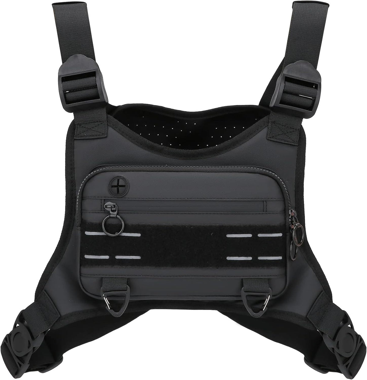Muserise Sports Chest Bag For Men, Water Resistant Lightweight Front Running Vest Bag With Built-In Phone Holder & Extra Storage For Workouts, Cycling (Black)