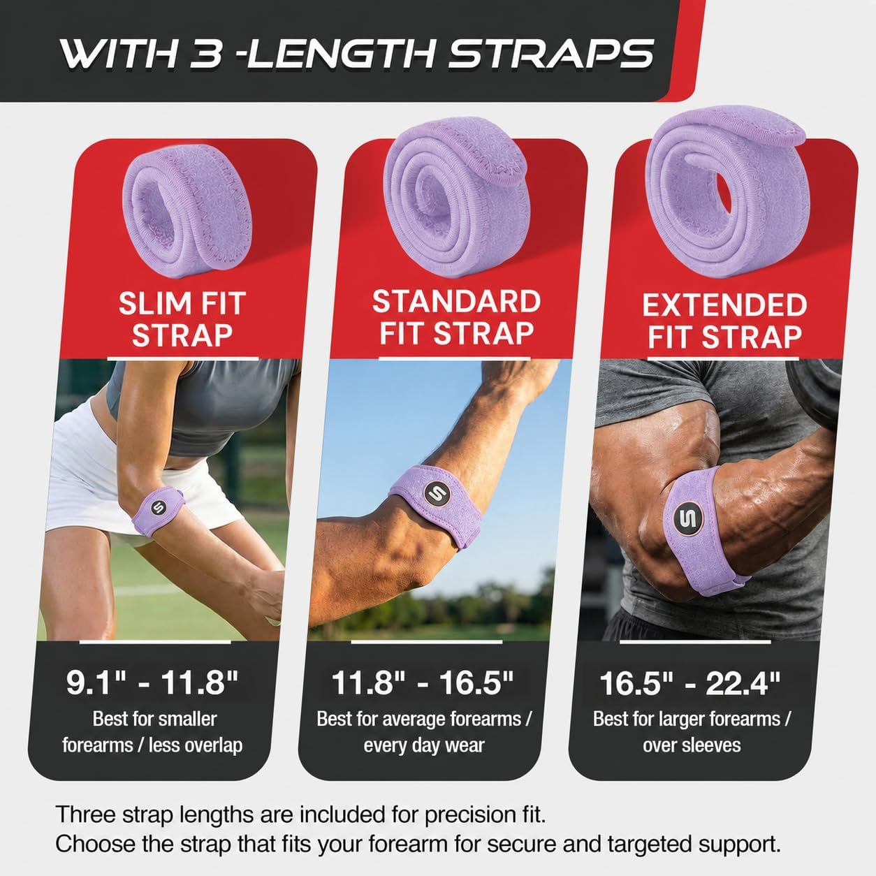 Sleeve Stars Tennis Elbow Brace for Men & Women, Elbow Brace for Tendonitis, Tennis Elbow Strap, Golfers Elbow Brace, Elbow Support Wrap for Tennis Elbow Relief, Fits 9"-23" (Pair/Light Purple)