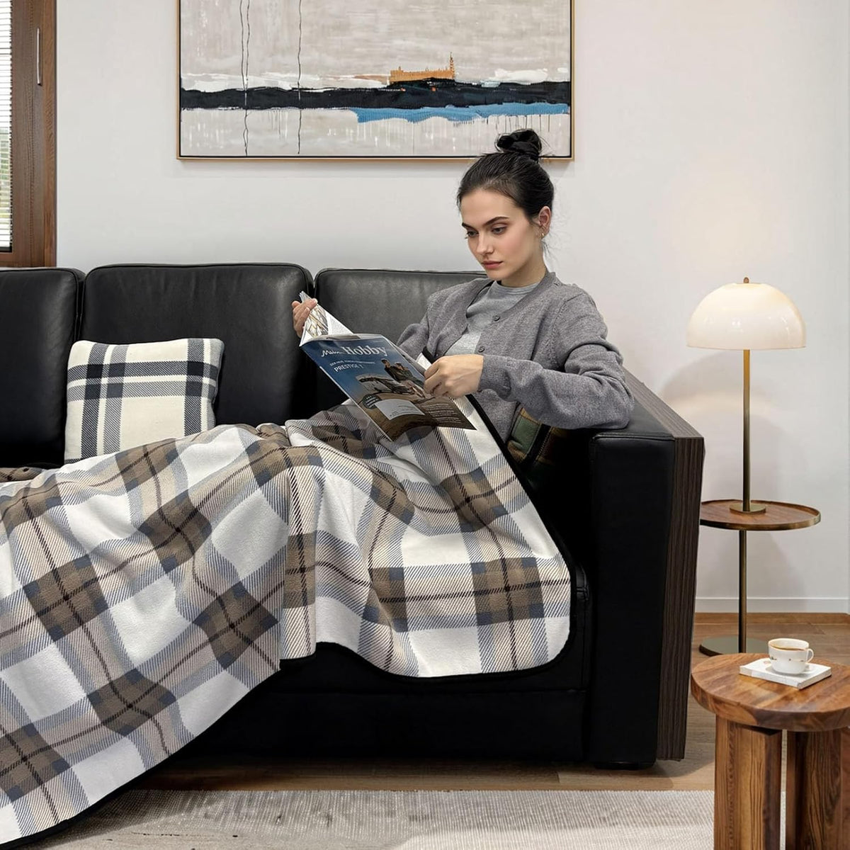forestfish Fleece Wearable Blanket Oversized, Comfy Lightweight Lap Blanket Poncho Throw With Buttons, 63“x 55” (Mocha, Medium(55”x39”))