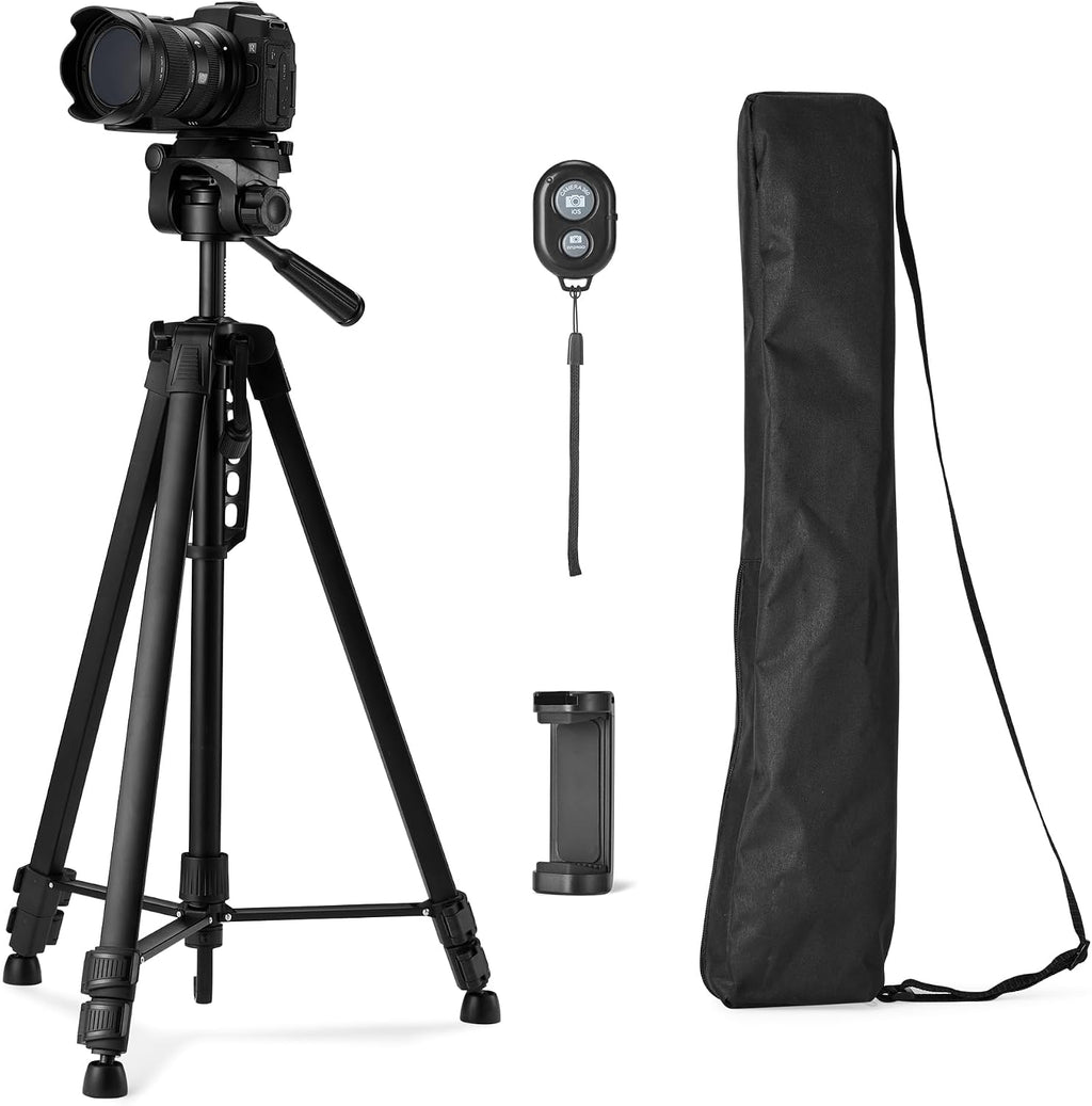 Amazon Basics 50-inch Lightweight Portable Camera Tripod Stand with Quick-Release Plate, Adjustable Height, Aluminum, for Travel Photography, Champagne