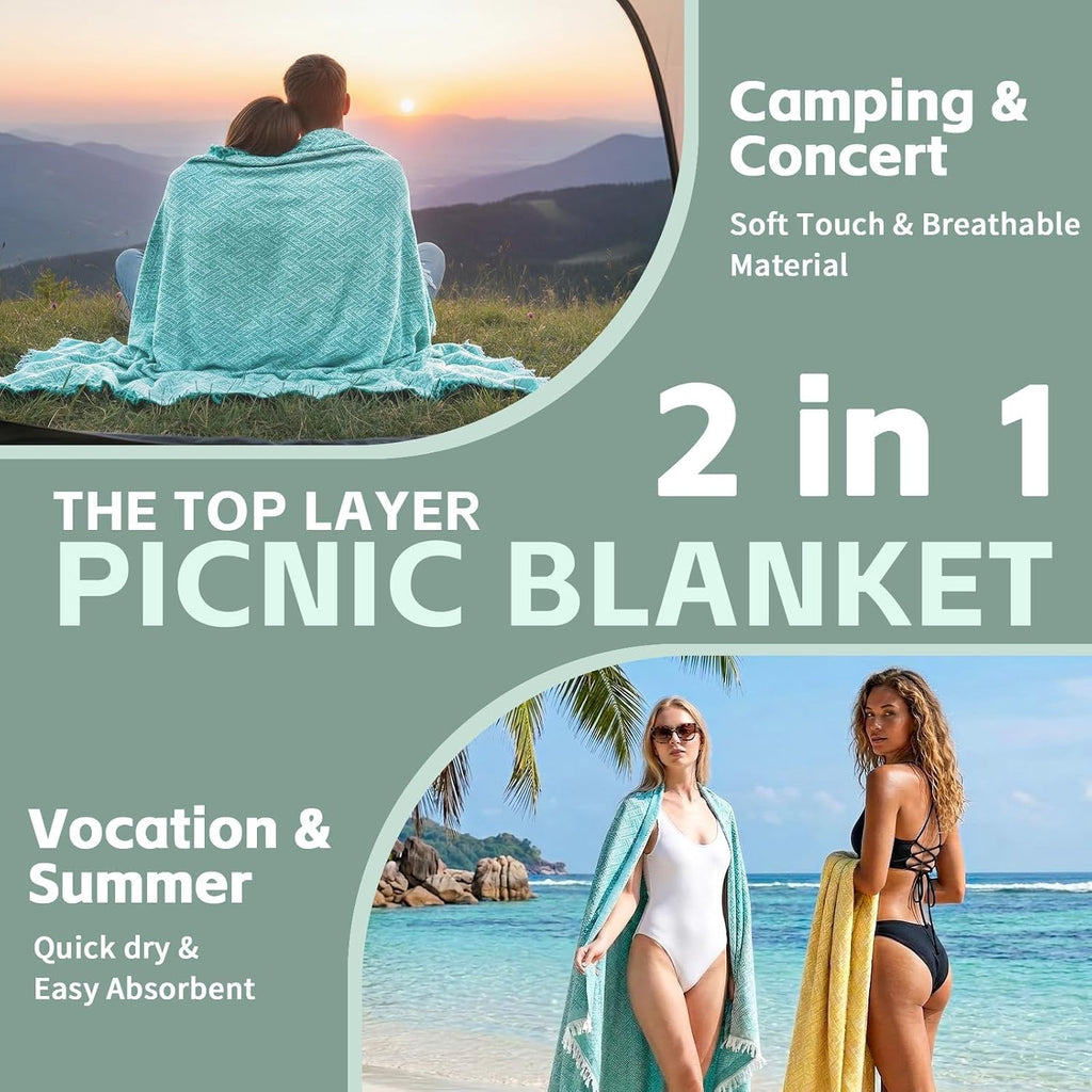 RYCHIC 2 in 1 Extra Large Boho Beach Blanket Towel Giant Woven Outdoor Rug Picnic Mat Camping Gear Cruise Essential 2026 Summer Vacation Must Have Travel Accessories Costa Rica Bahamas Hawaii Trip