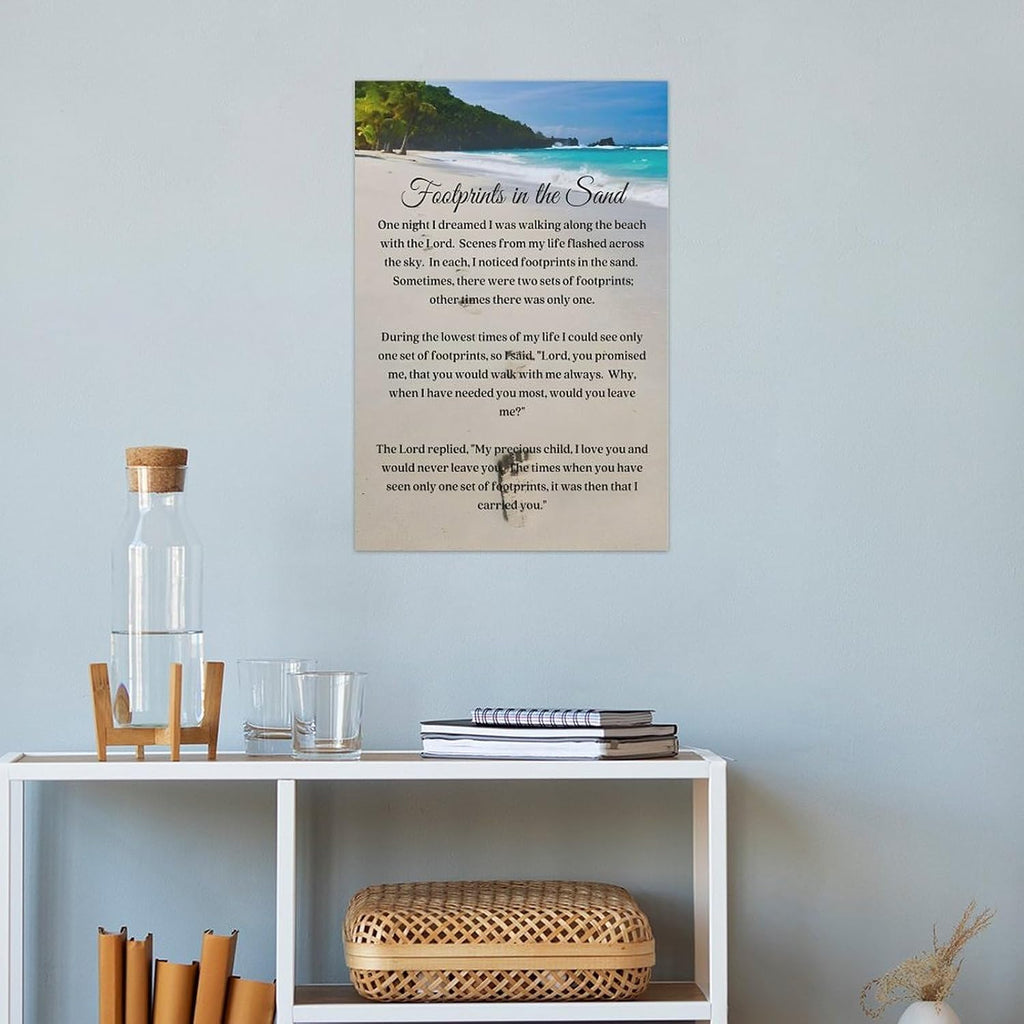 Footprints in the Sand Religious Canvas Wall Art Posters, Inspirational Beach Sunset Poem Print Poster (Unframed 20x30inch, Footprints(4))