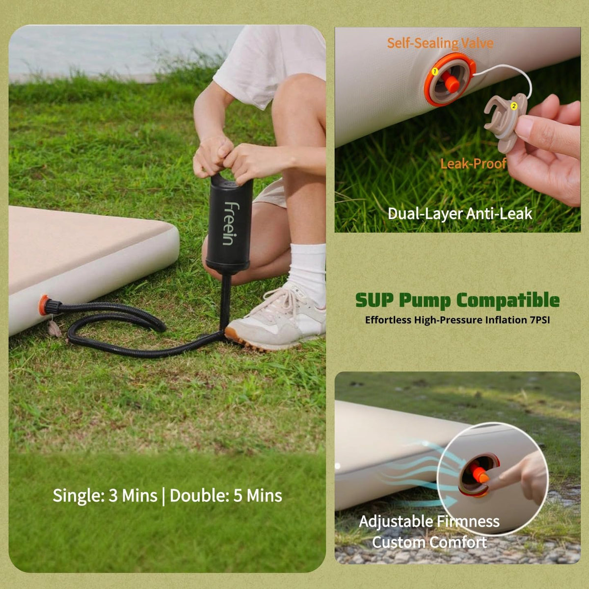 Freein Camping Sleeping Pad Drop Stitch, Double 76" x 51"x4"