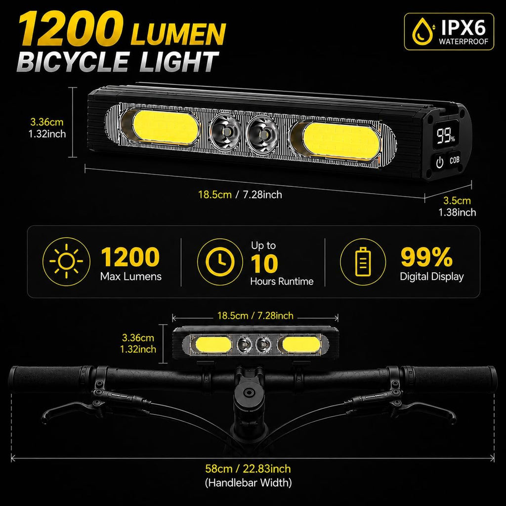 1200LM Bike Lights for Night Riding,Headlight and Tail Light Set