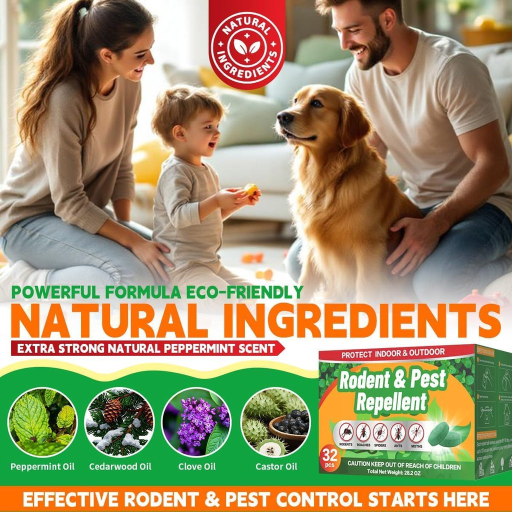 Rodent Mole Repellent Indoor Outdoor - 32 Packs Peppermint Essential Oil Extra Strength for Mice Rat Mouse Bug Spider Roach Repellent Pouches, Moth Balls Pest Control Natural Home Safe