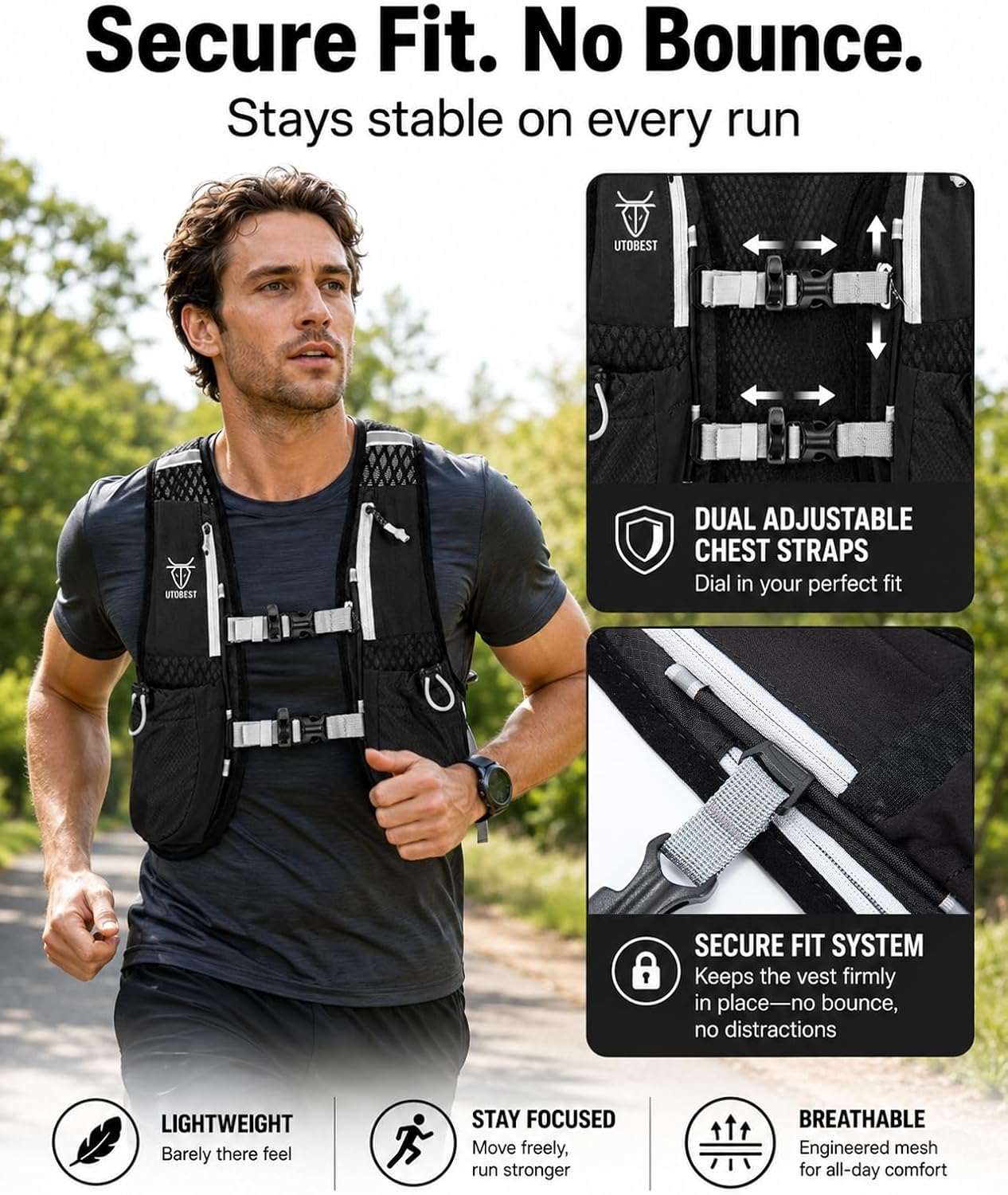 UTOBEST Running Vest Lightweight Hydration Vest Pack 5L UTR104