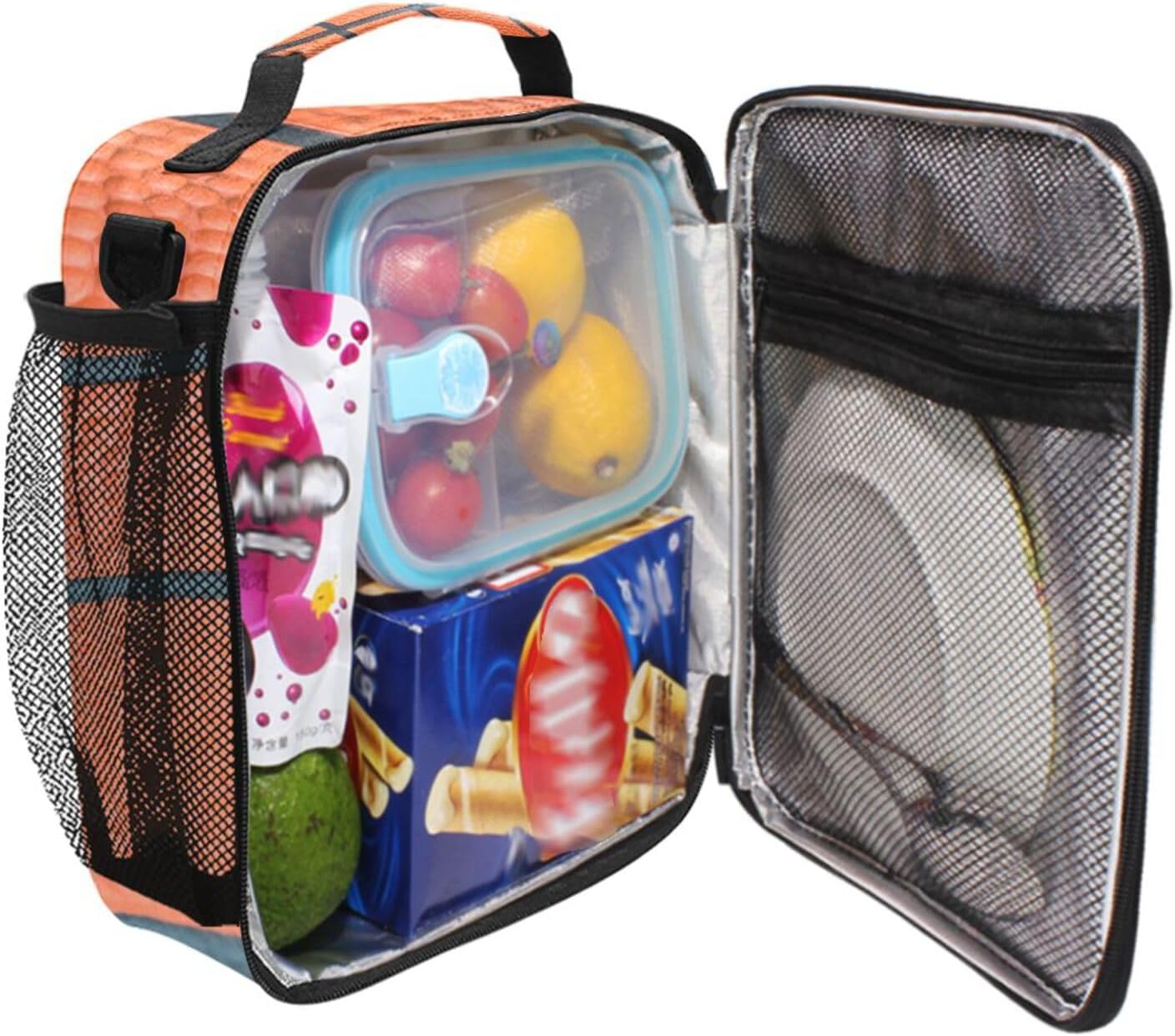 Basketball Texture Lunch Box Insulated Lunch Bag Cooler Tote Bag