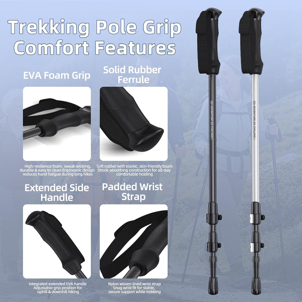 3K Carbon Fiber Trekking Poles - Collapsible, Lightweight Yet Sturdy Hiking Poles with EVA Grip, for Men & Women Hikers