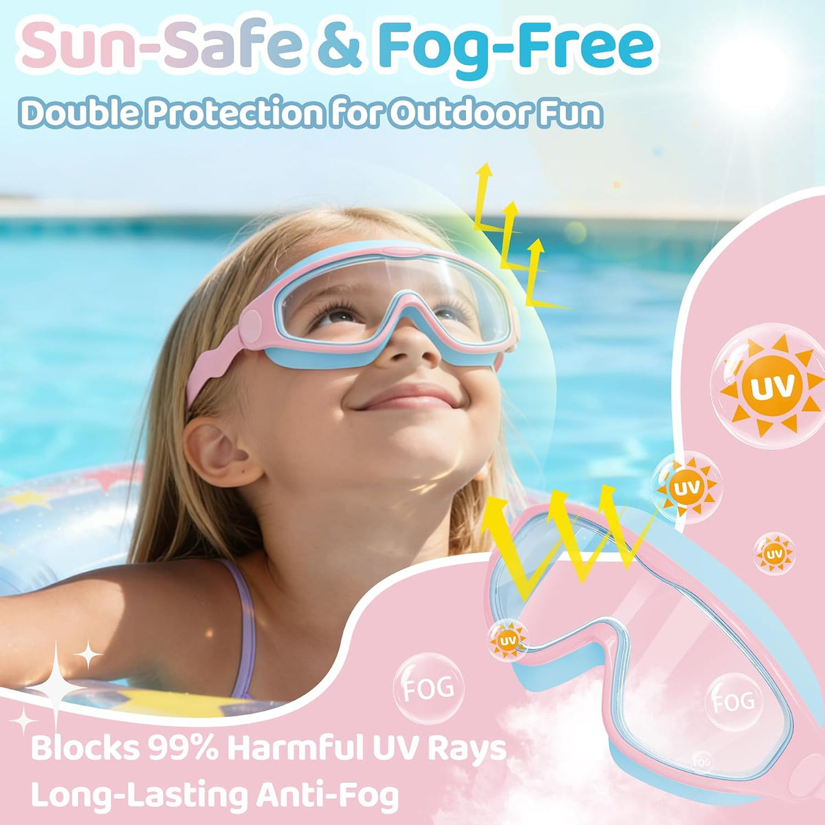 Vvinca Kids Swim Goggles for 3-15，Kids Goggles with Wave-Shape Strap