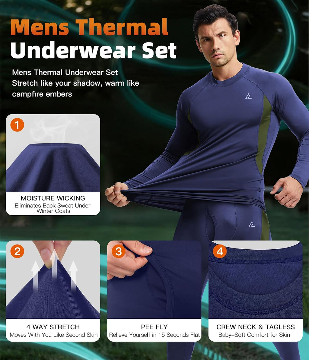 Mens Thermal Underwear Long Johns Set Cold Weather Hunting Base Layer