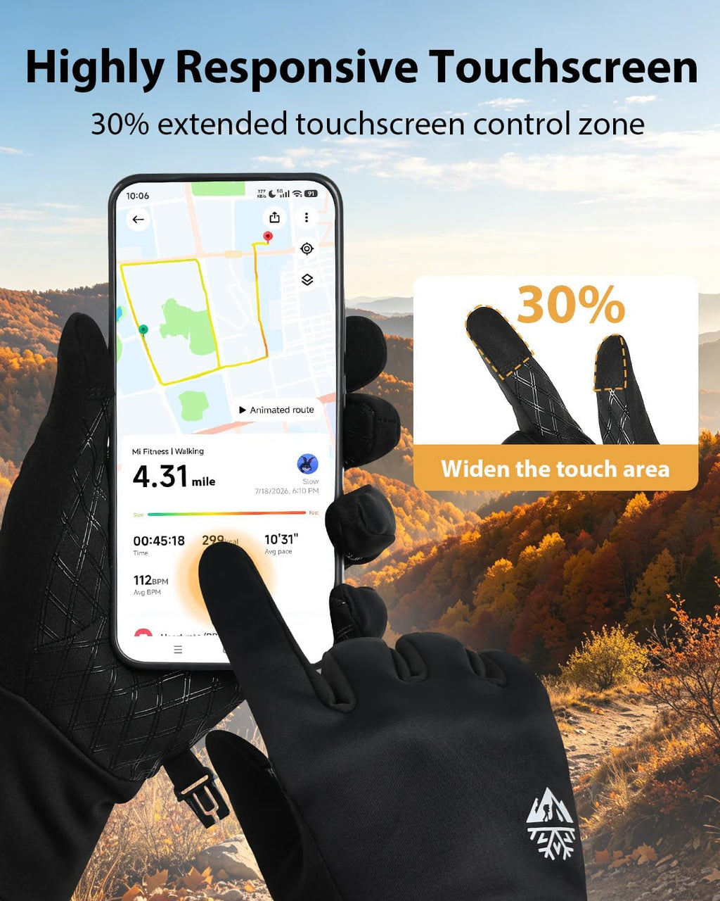 Running Winter Gloves with Watch Window, Warm Hiking Gloves for Men Women