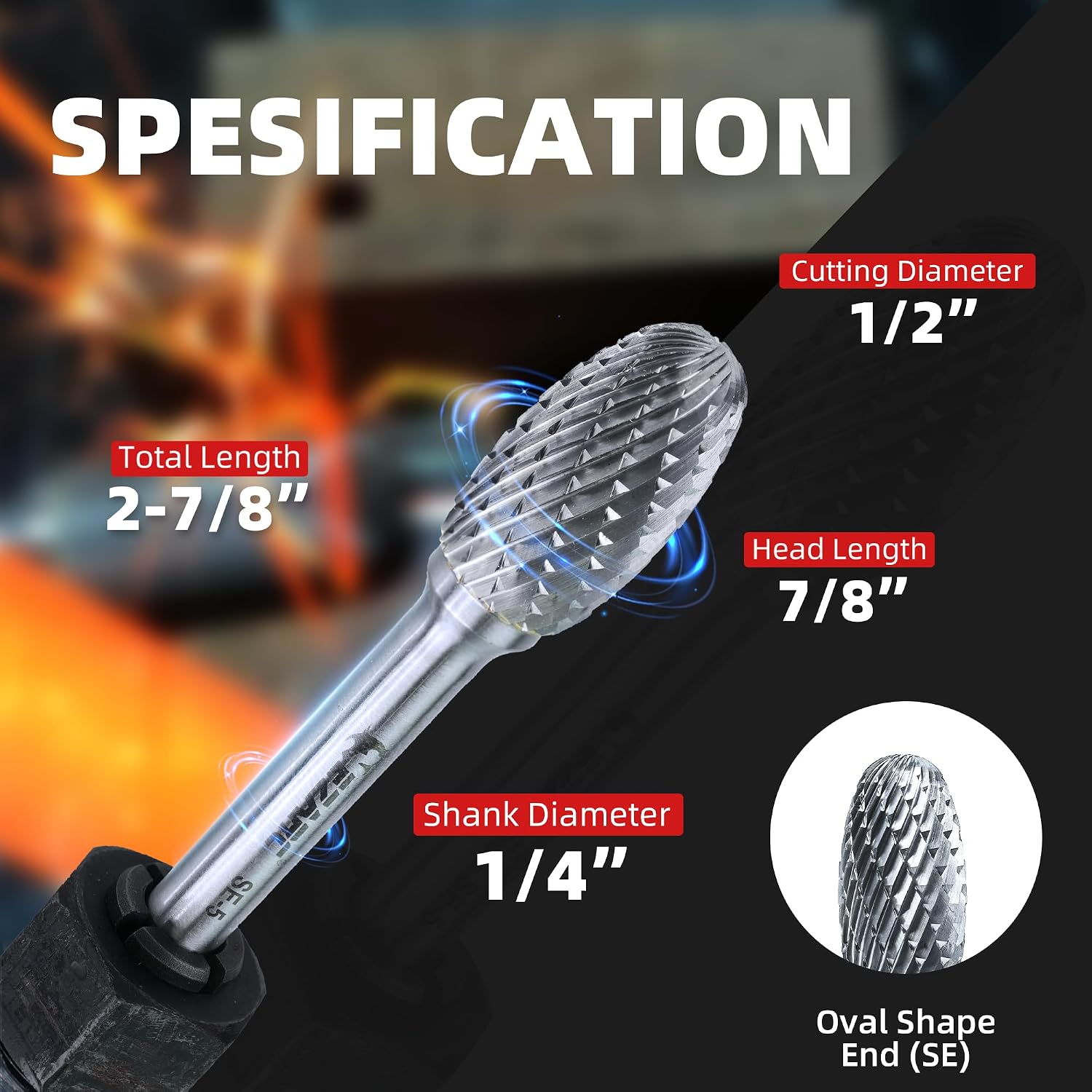 EZARC Tungsten Carbide Rotary Burr Bit, SE-5 Double Cut, 1/4-Inch Shank