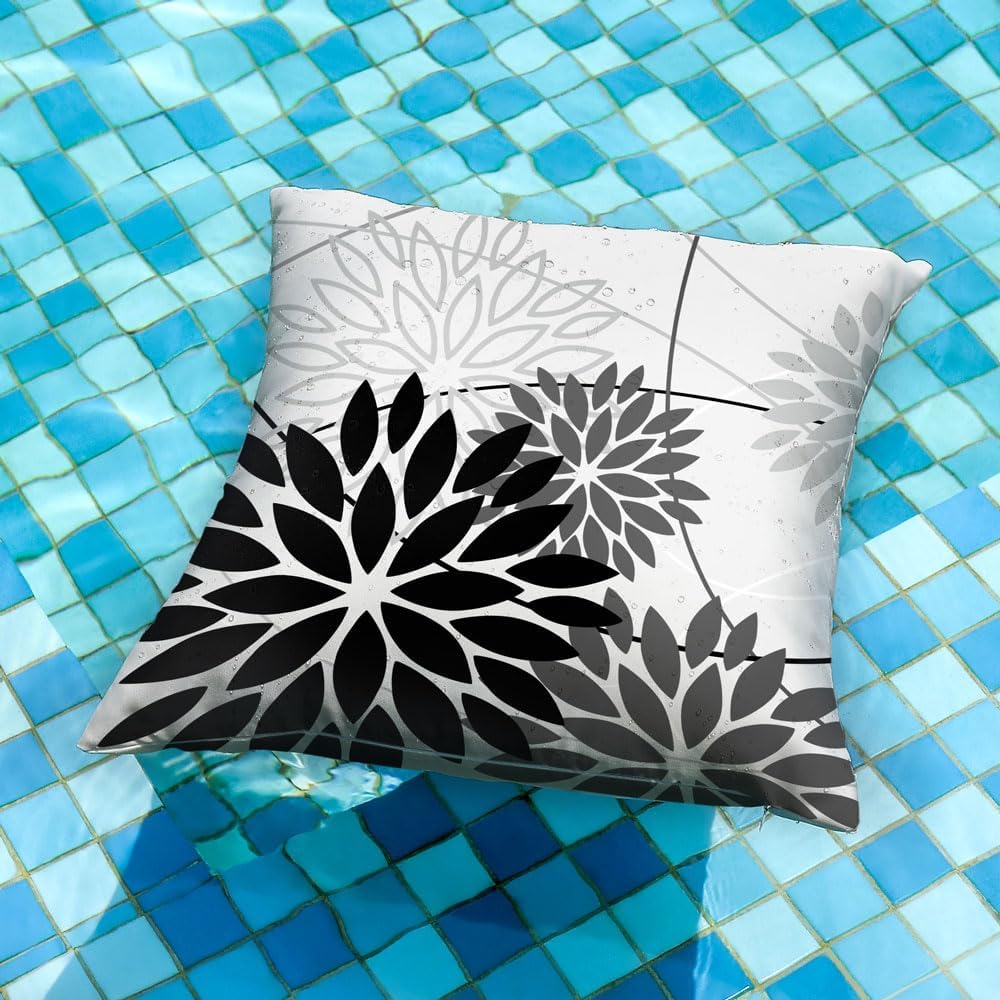 DFXSZ Black Grey Floral Outdoor Pillow Covers 18x18 Set of 2 Waterproof