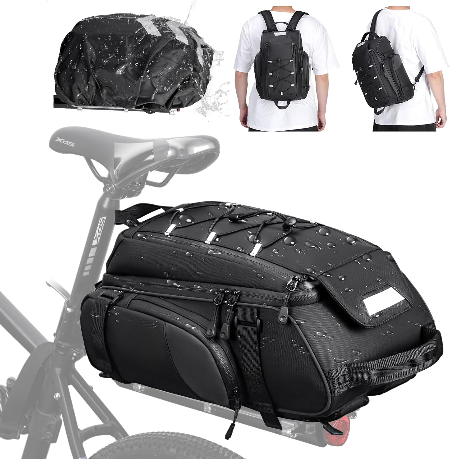 RAINSMORE Bike Bag for Bicycle Rear Rack 15L Waterproof Ebike Trunk Bag