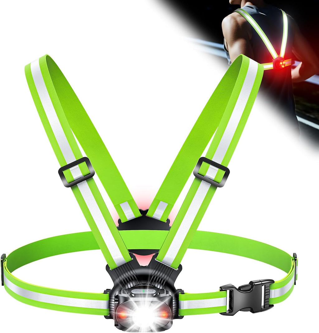 ISEYOU Running Lights for Runners, 500 Lumens Running Light with Rear Light, 45° Adjustable Tilt & IPX4 Waterproof Rechargeable Reflective Vest Gear for Night Walking/Cycling/Jogging/Hiking