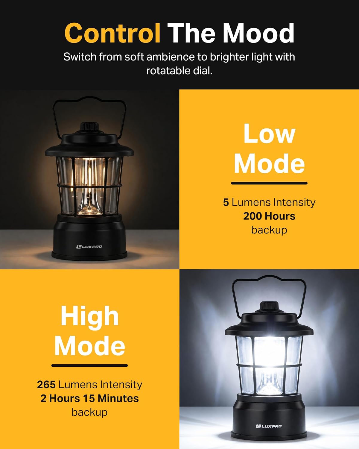LUXPRO Retro Outdoor Lantern, Battery Lamp Camping Lantern LED Light, Black