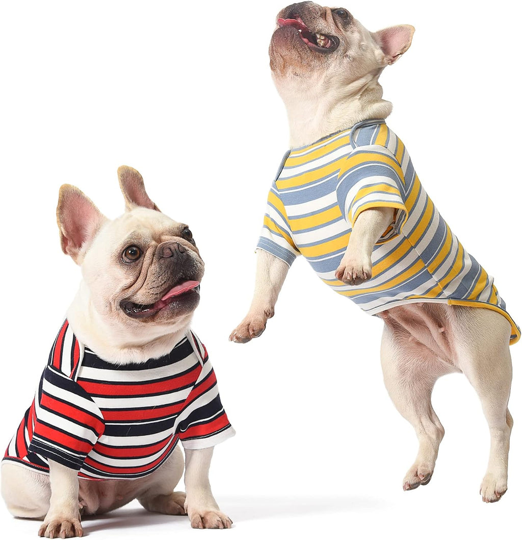 Dog Shirts Vest Cotton Striped T-Shirt, Sleeveless Stretchy Pet Clothes for Small Dogs, 2-Pack Soft Breathable Puppy Tank Top Cat Tee (X-Small, Blue,Yellow)