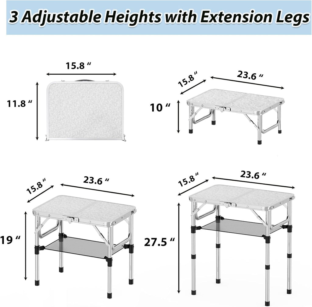 YihuiKo Small Folding Table with Carrying Handle, Portable Picnic Table